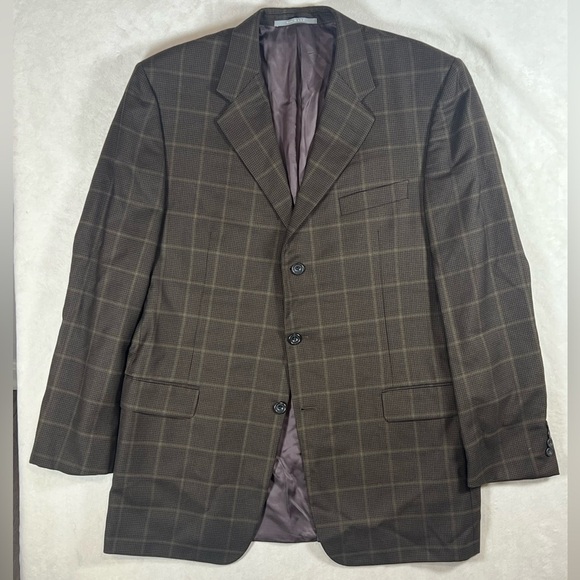 Hickey Freeman 44Long 100% Wool Made in USA 2 Vent Brown Check Sport Coat EUC - Picture 2 of 12
